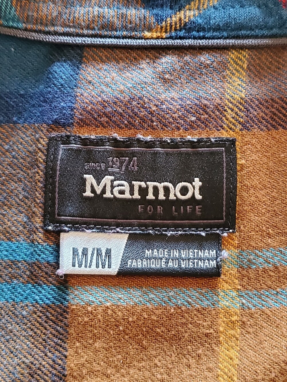 Marmot Anderson Plaid Flannel Shirt Burgundy Teal CoolMax Button Up - Picture 2 of 10